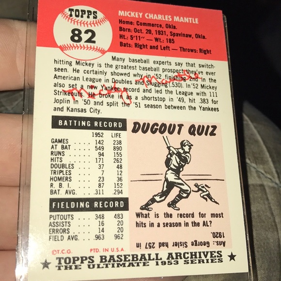 Mickey Mantle 1983 perfect condition card - Picture 2 of 5